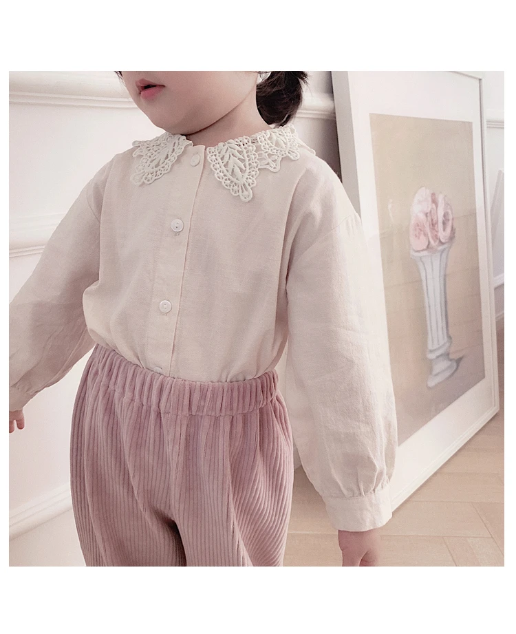 Girl Shirt Long Sleeve New Kids Spring and Autumn Pure Cotton Shirt Baby Lace Turn-collar Top Toddler Kids Blouses Clothing