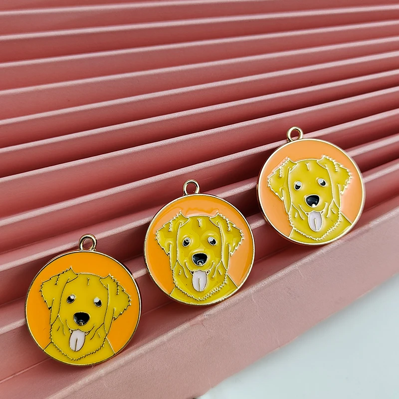 

10pcs Round Tag Design Enamel Golden Retriever Charm For Jewelry Making Lovely Dog Teddy Charm Earring Bracelet Pendants 28*25mm