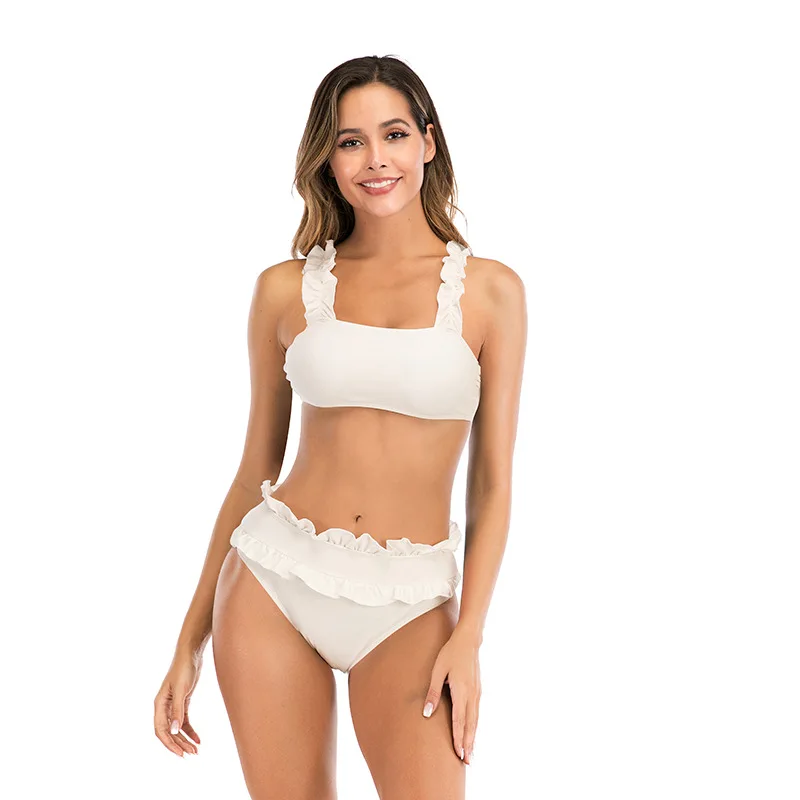 

Split pit strip swimsuit women simple solid color sexy swimsuit bikini