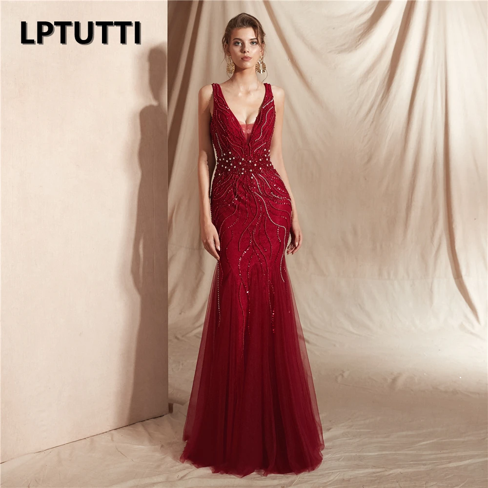 

Женское длинное вечернее платье, элегантное платье с кристаллами, бусинами и блестками, роскошное платье для торжества, выпускного вечера