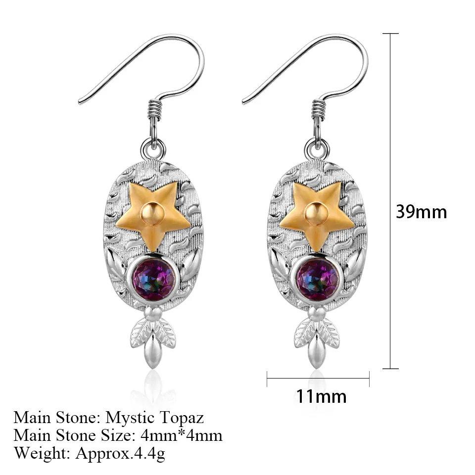 Женские серьги капли GUYINKU двухцветные серебряные с мистическим топазом Радуга