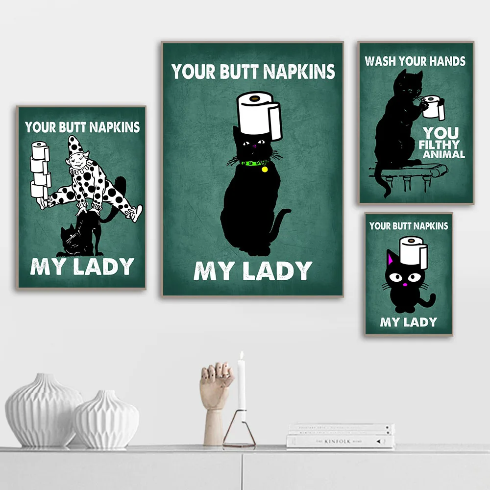 

Nordic Canvas Paintings Funny Cat Bathroom Wall Art pictures Vintage Sexy Lazy Cat Posters and Prints Home Retro Decoration