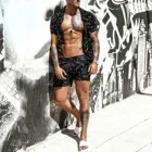 Новинка лета 2021, пляжные брюки для мужчин и женщин с 3d принтом, модная трендовая футболка из бутика из двух частей, с серым элементом, для отдыха и спорта