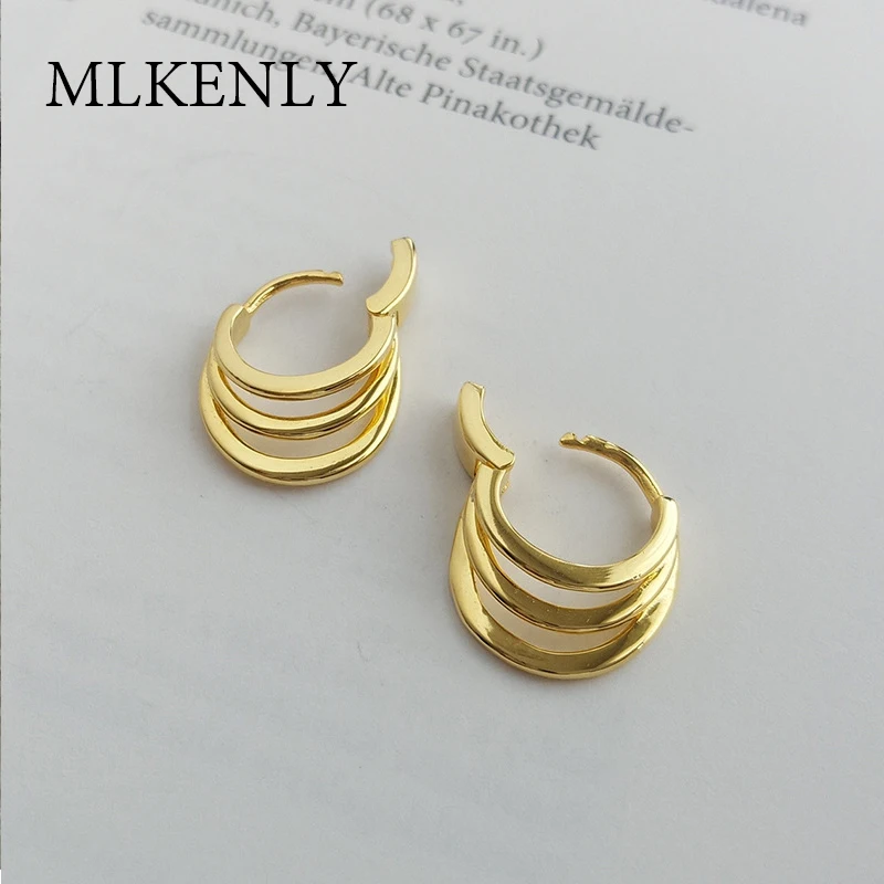 

MLKENLY 100% 925 Sterling Silver Classic luxury gold double circle earrings for women Accessories Jewelry gifts