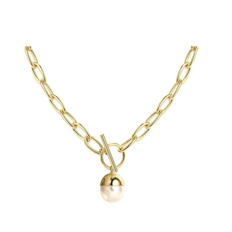 2020 simple fashion jewelry pearl pendant necklace ins charm exaggerated gold color 16.5inch chain for women lady | Украшения и