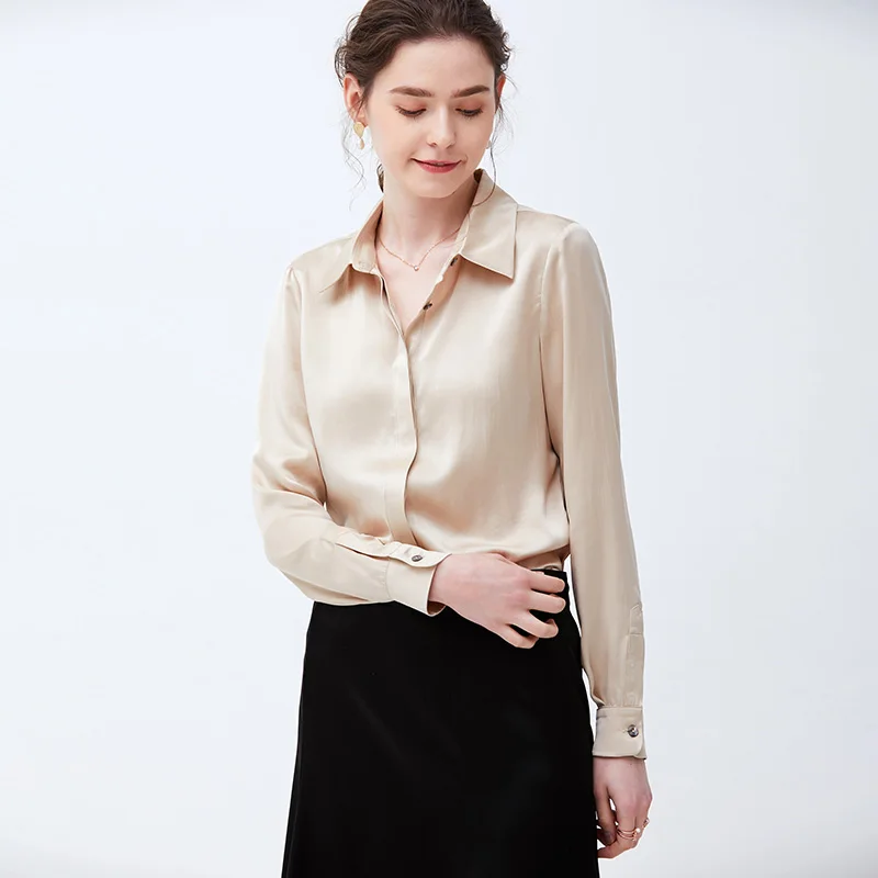 100% Высокое качество шелковые блузки женская рубашка элегантный простой дизайн с
