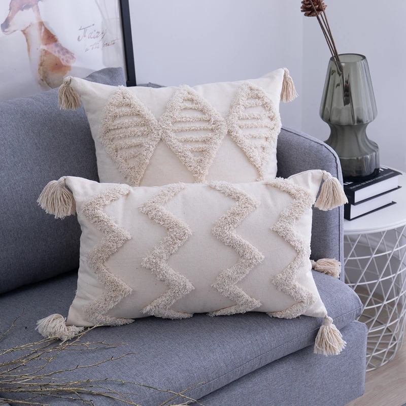 

Beige Pillow Cover Bohemia Tassels Cushion Cover 45x 45cm/30x50cm Handmade Square Boho Living Room Bed RoomHome Decoration