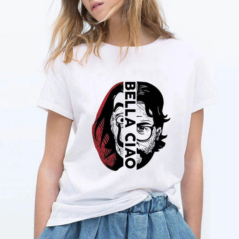

La Casa De Papel Money Heis T Shirt Women White Plus Size House of Paper Print T-Shirt Slim Casual Harajuku Kawaii Tshirts