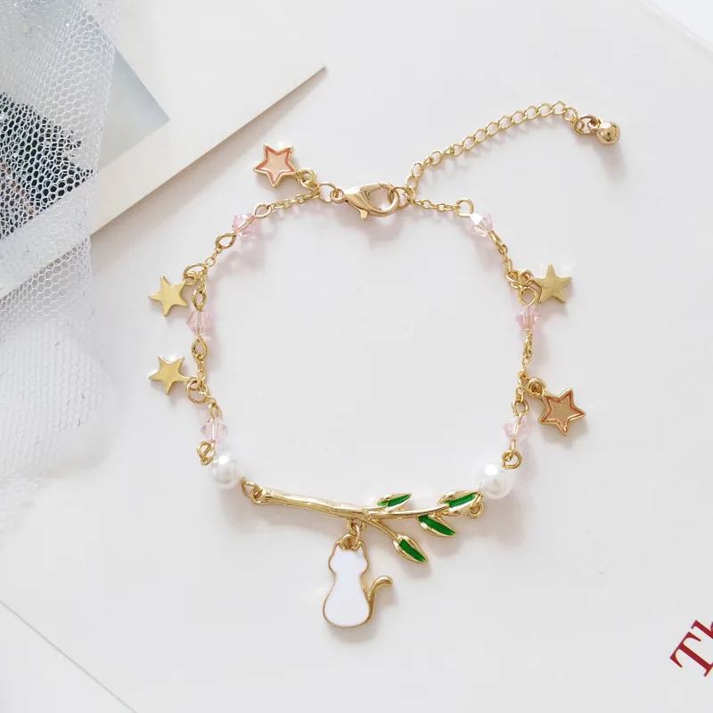 

Japanese and Korean Fashion Accessories Simple Cut Animal Puppy Lovely White Cat Branch Star Bracelets Bangles For Women