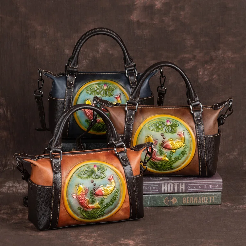 

Chinese Style Head Layer Cowhide High Quality Women's Bags Handmade Large Capacity Cowhide Leisure Chic Shoulder Bags