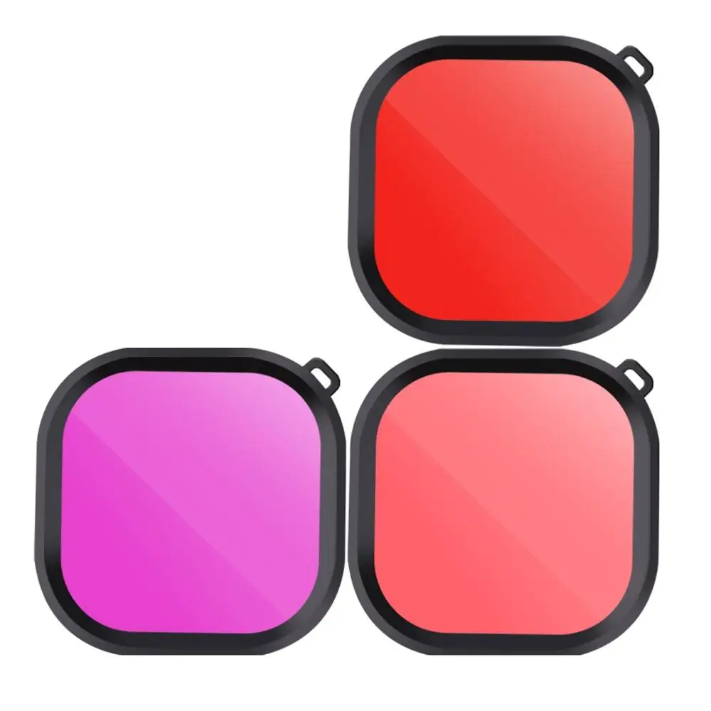 

3 PCS Lens Filters Pink Purple Red 3 Color Square Housing Diving Lens Filter Kits for GoPro HERO8 Black