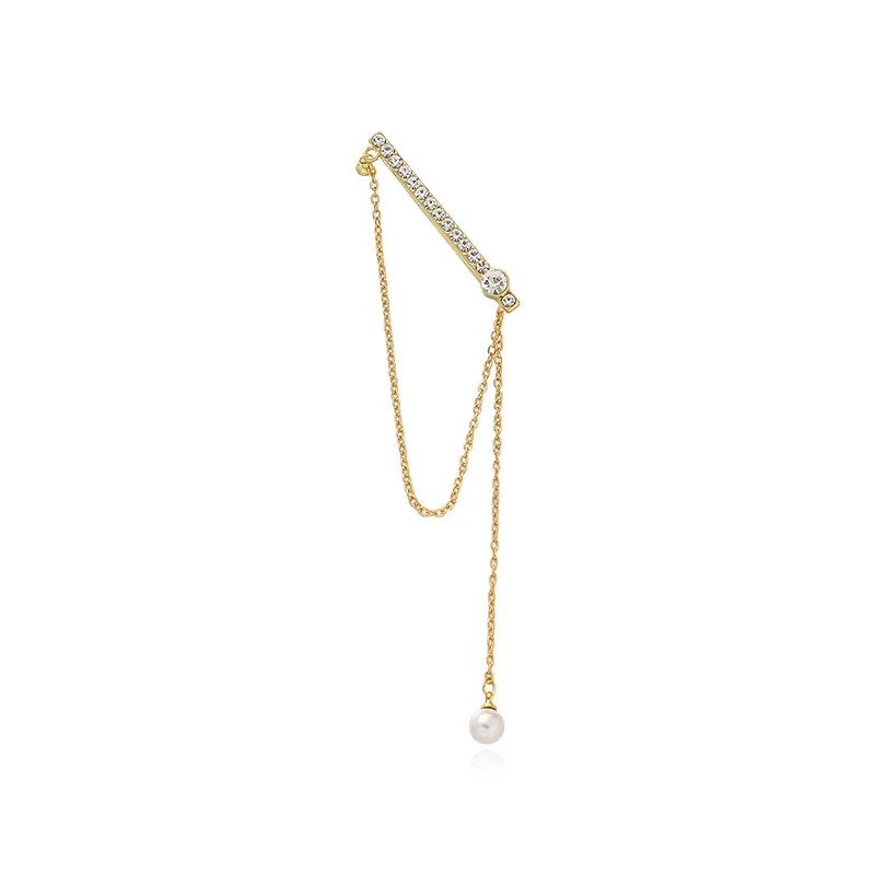 

Minar Temperament Bling Rhinestone Tassel Earrings for Women Gold Color Chain Pearl Geometrical Clip Earrings Minimalist Jewelry