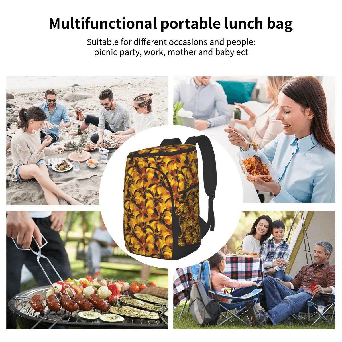 

Floral Pattern Cooler Bag Backpack Picnic thermal Food Delivery Ice Thermo Lunch Camping Refrigerator Insulated Pack