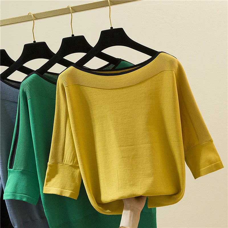 

LJSXLS Knitted Jumper Summer Tops O Neck Pullovers Casual Sweaters Women Solid Short Sleeve Loose Sweater 2021 Pull Femme