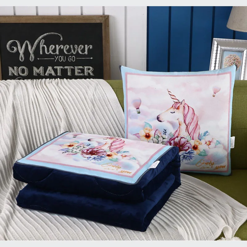 2 в 1 мягкое одеяло с мультяшным единорогом стеганное для дивана Автомобильная