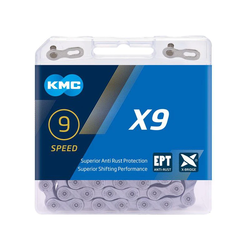 KMC X9 X9.93 X9 EPT Z9 MTB дорожный велосипед серебряная цепь 116L 9 цепь для скоростного велосипеда Волшебная горная кнопка с оригинальной коробкой