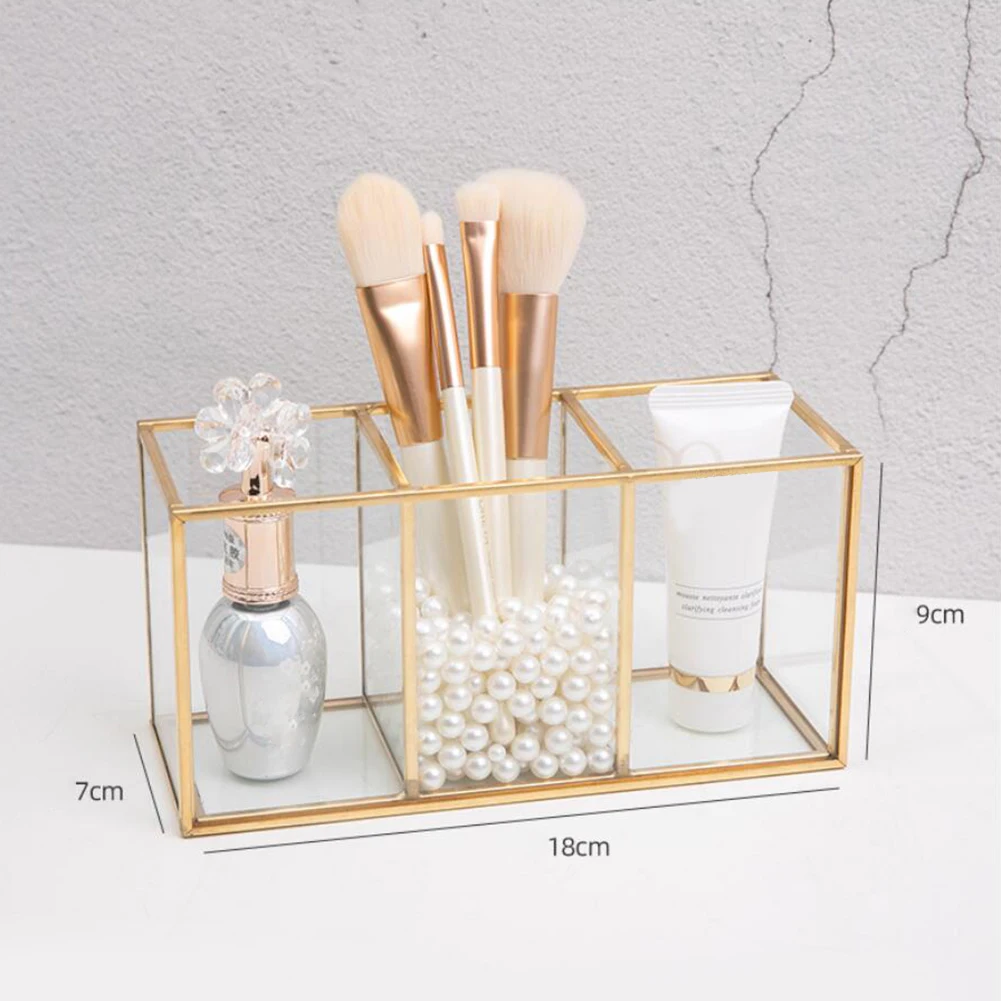 

18/9/7cm Transparent Glass Makeup Brush Storage Box Luxury Cosmetics Storage Box Container Cosmetic Organizer