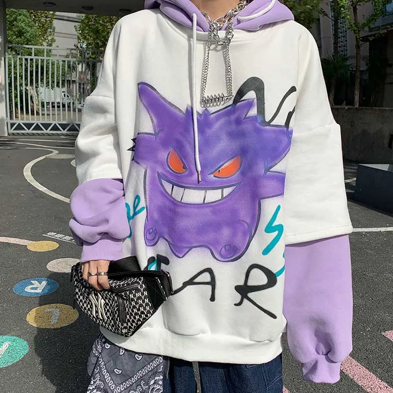 Новинка 2020 года осенне зимние теплые толстовки с имитацией двух частей и принтом