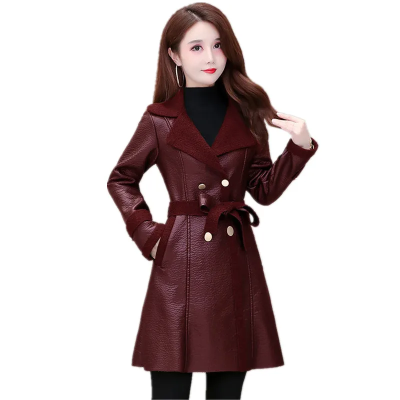 Trending Products Classic Leather Jacket Elegant Women Blazer Korean Fashion Clothing Autumn Parkas Ladies  Lamb Fur Collar 2022