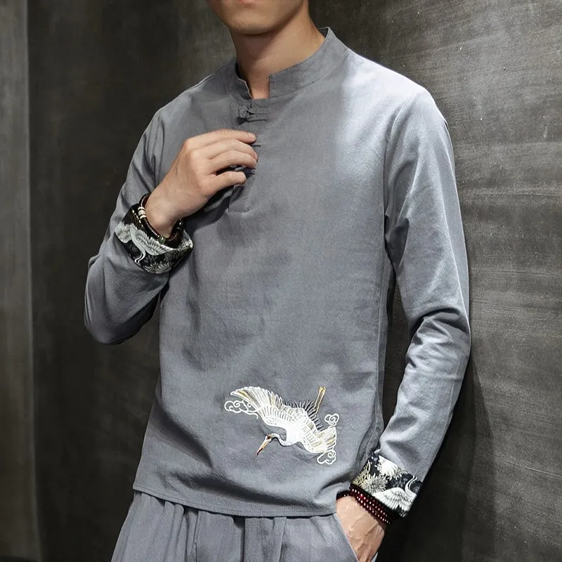 Черный кран с вышивкой и пряжкой мелкой дробленой льняной &quotМандарин&quot Кун-фу