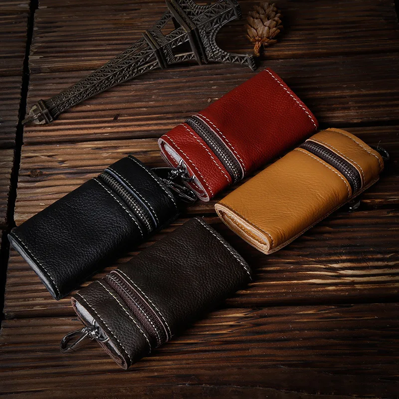 Кошелек из 100% натуральной кожи кошельки для ключей на молнии женский мужской