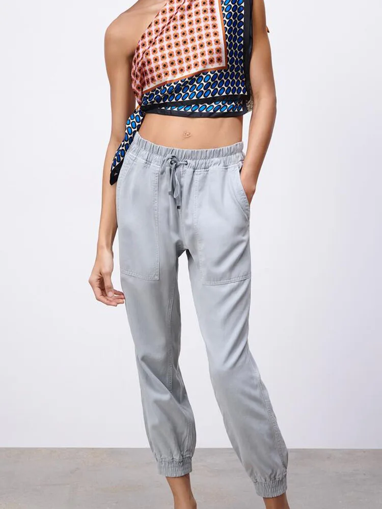 Autumn New Women's High Waist Feet Pants Lace-up Pockets Decoration Wild Temperament Casual Weekend Jogging Pants