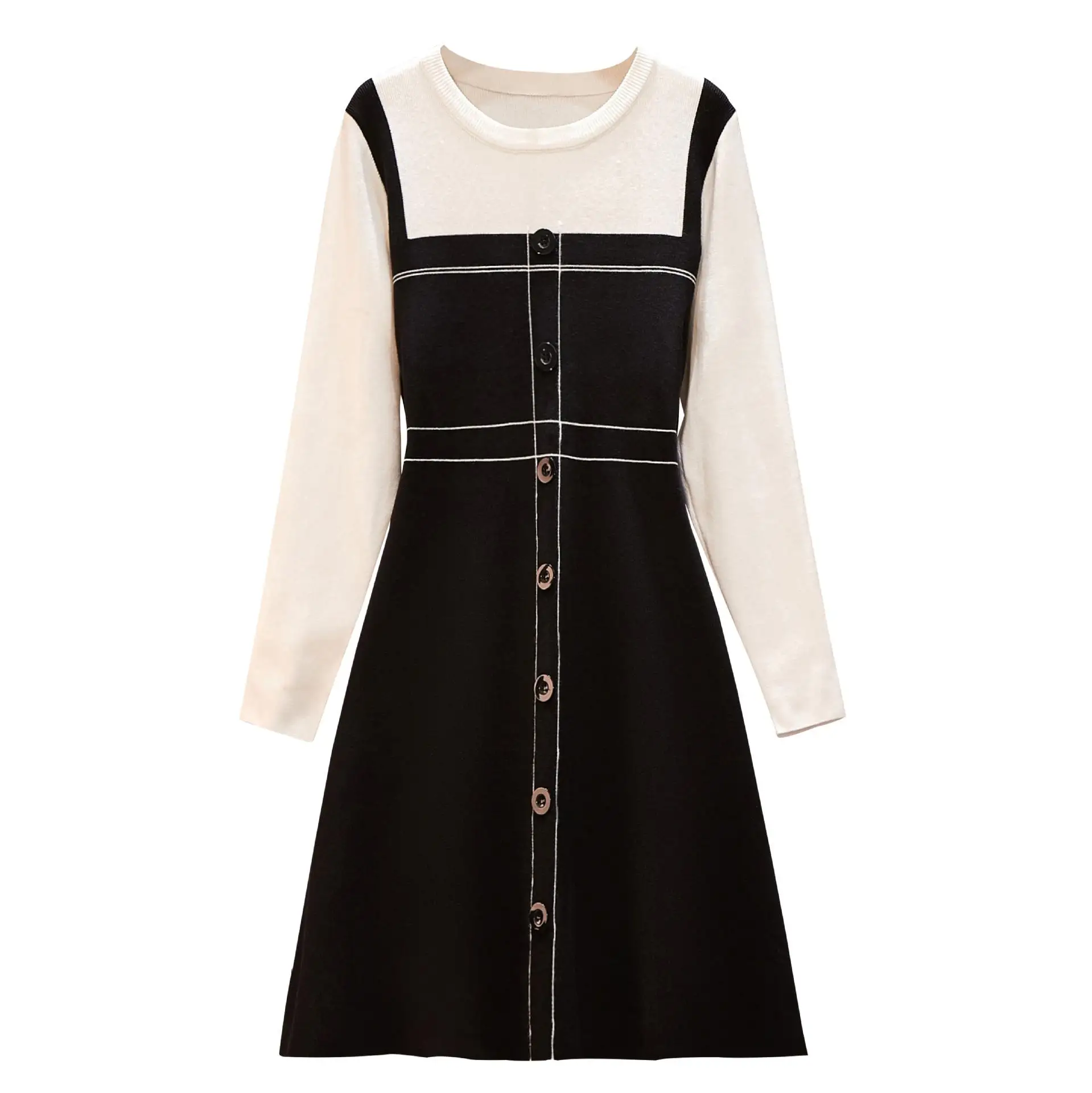 

ICHOIX M-4xl Big Size Winter Sweater Dress Patchwork Base Long Sleeve Warm Dress Elegant Office Women Knitted Dress Plus Size