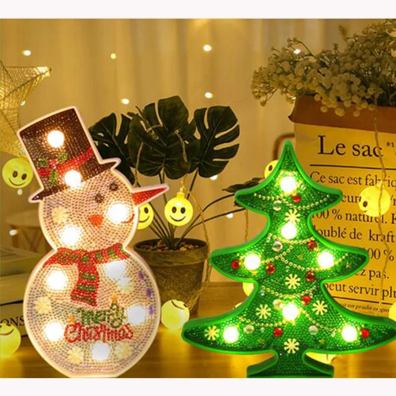 5d Diy Светодиодная алмазная живопись мультяшная Рождественская елка снеговик