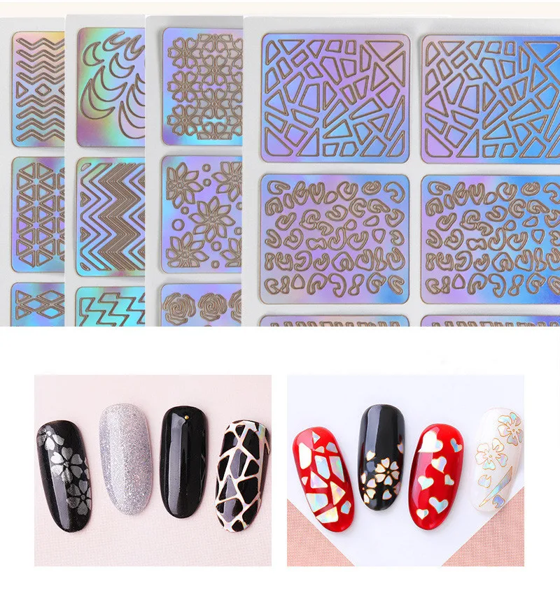 6/12/24 sheets Hollow Nail Art Tips Laser Guides Transfer Stickers Accessories French Tips Manicure Decal Decoration Stamping Template Nail Tools