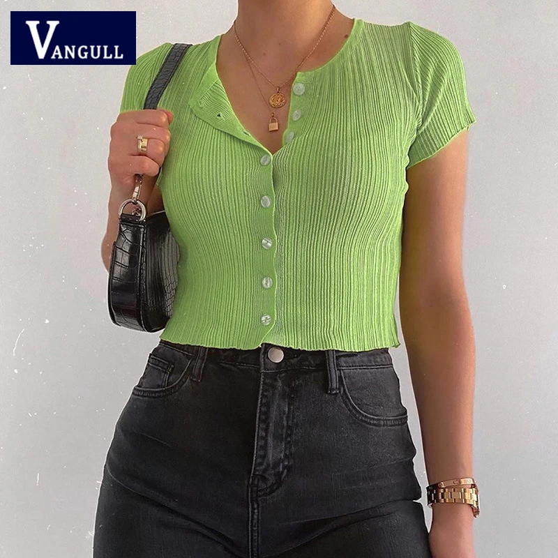 Однотонный кардиган Vangull женская футболка милая короткая с круглым вырезом на