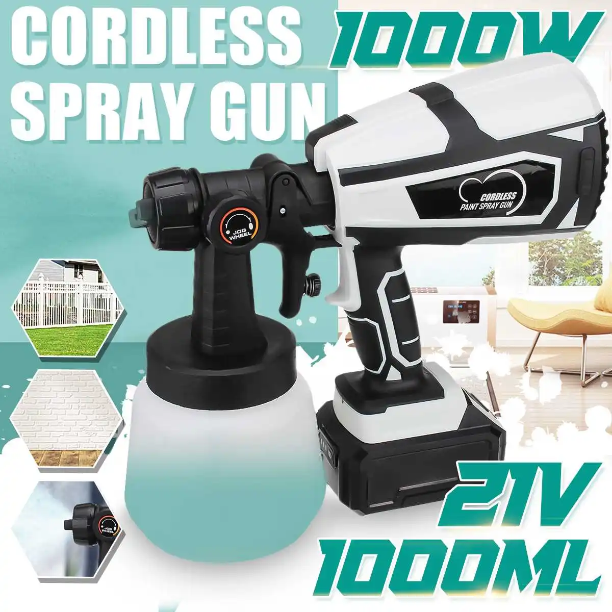 

21V 1000ML Electric Cordless Spray Gun High Power Home Electric Paint Sprayer With 3 Nozzle Easy Spraying Perfect for Beginner