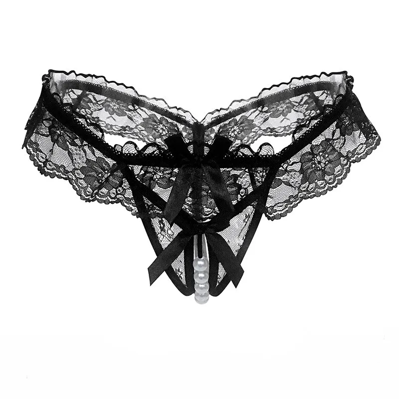 

Women's sexy panties G-strip low-rise crotchless underpants T-back female mesh lace jacquard translucent ruffle erotic thong