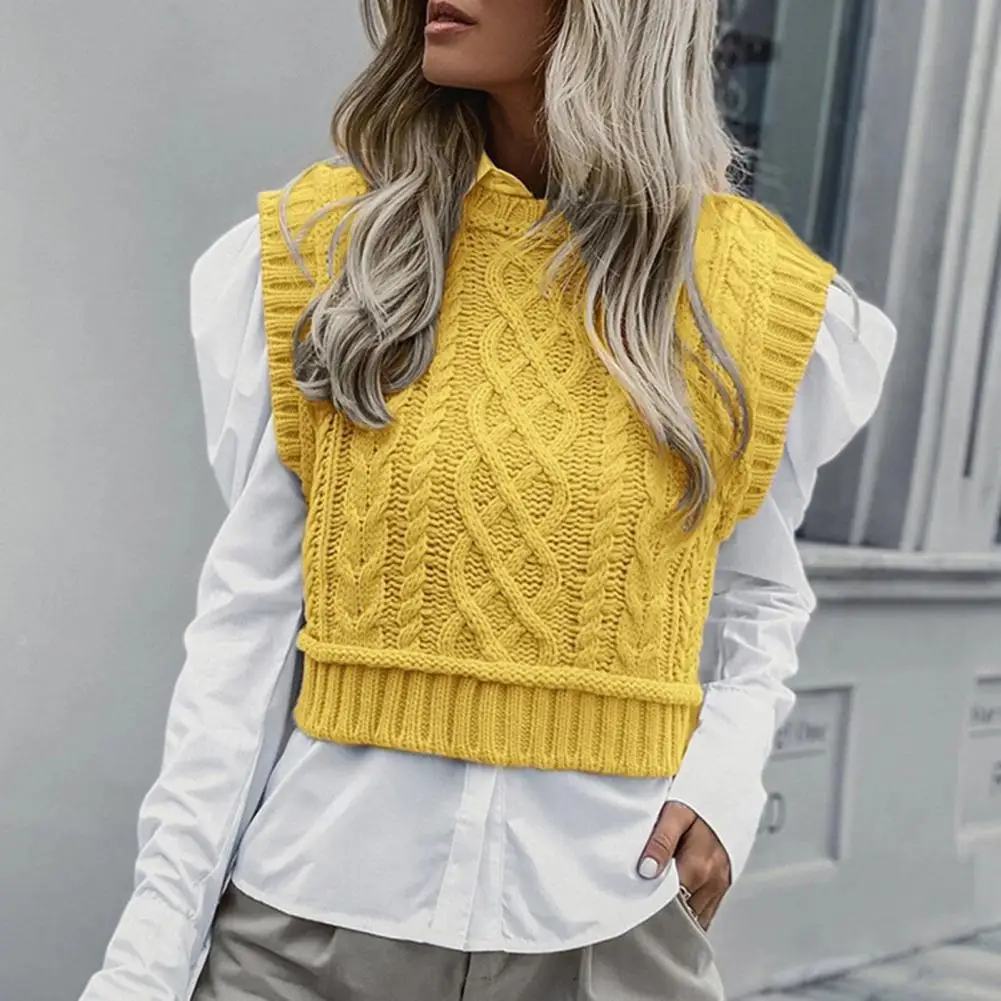 

Women Short Knitted Sweater Sleeveless Women Loose Sweater Vest Ladies O-Neck Pullover Tank Tops Waistcoat Female Coats