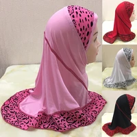 girls kids muslim hijab hats islamic arab prayer scarf cap shawls amira headwear leopard patchwork headscarf ramadan turban wrap