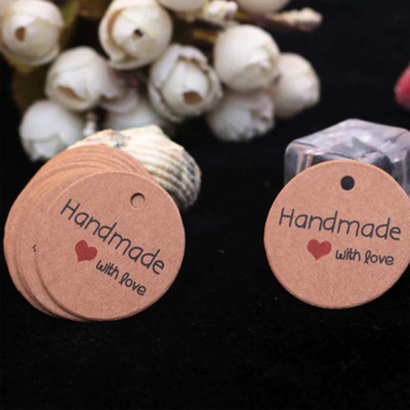 

100pcs Thank you with Red Heart Kraft Gift Tags Label Hang Tag Cards Wedding Party Paper Hang Tags Price