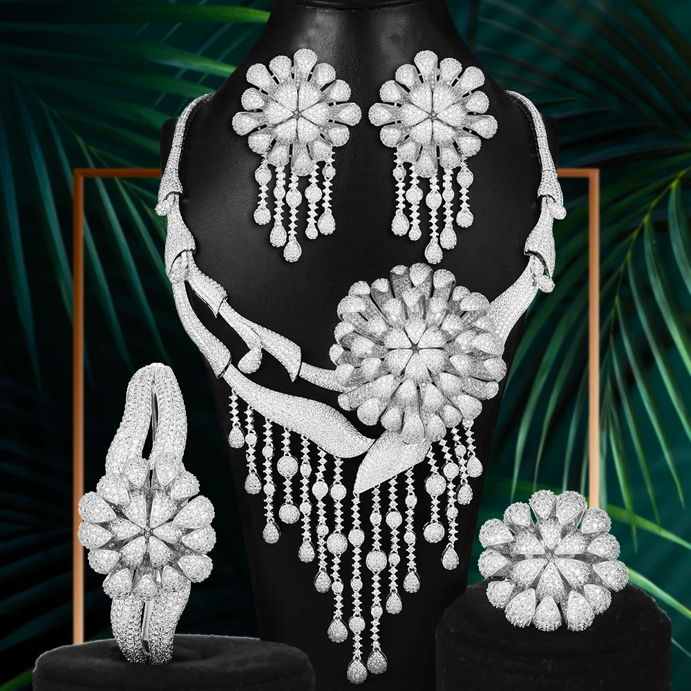 

Siscathy High Quality Noble Luxury Statement Jewelry Sets Necklace Earrings Ring Bracelet Bangle For Women Bridal Wedding 2020