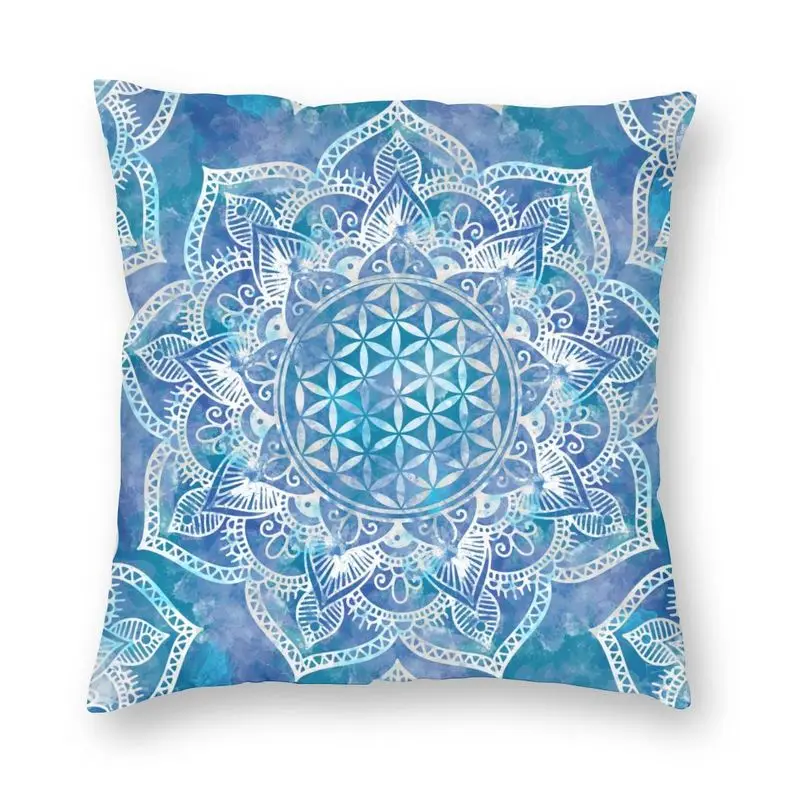 

Flower Of Life In Lotus Mandala Spiritual Pillow Case for Sofa Sacred Geometry Meditation Luxury Cushion Cover Square Pillowcase