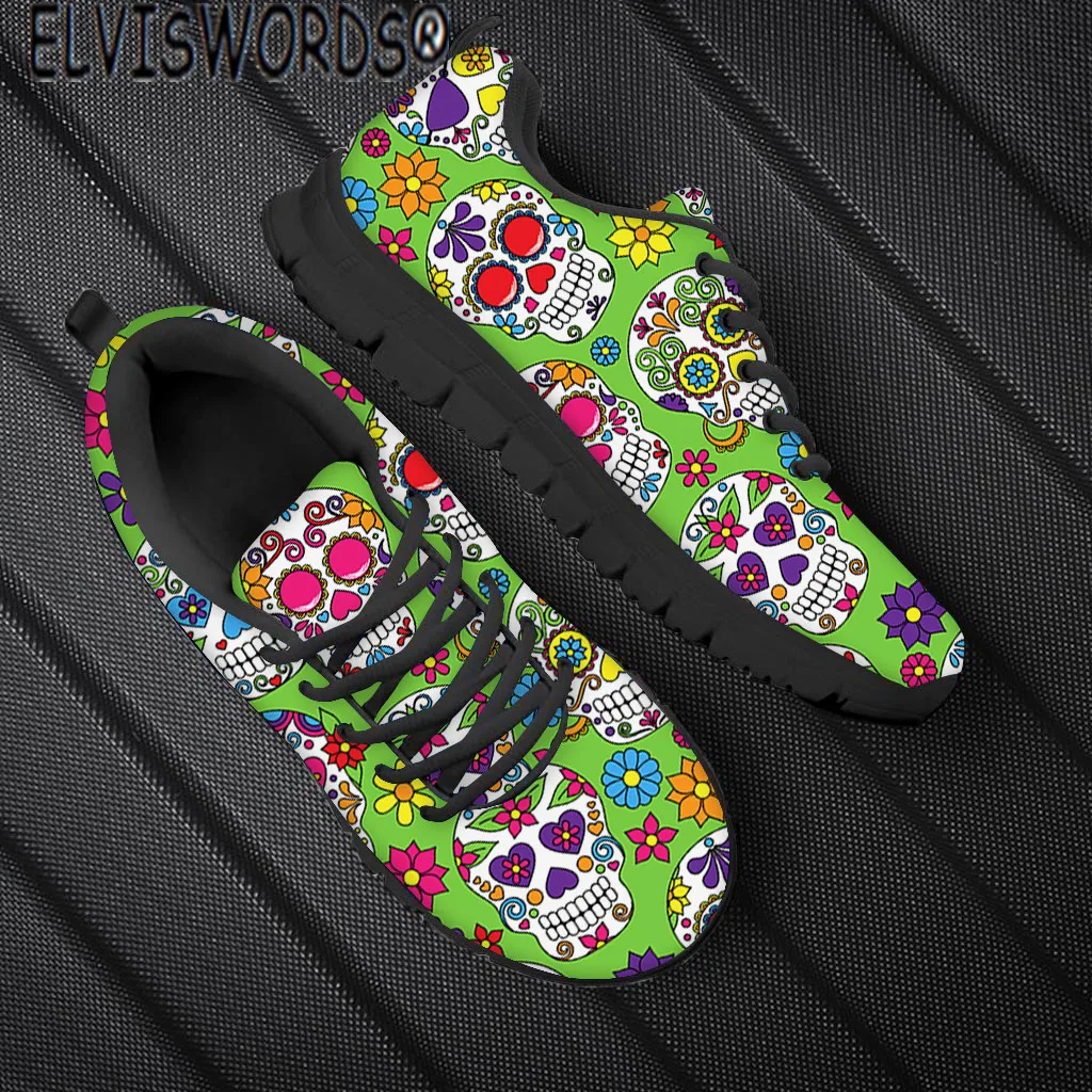 

ELVISWORDS персонализированные Череп шаблон женские Повседневные тапочки плоские туфли легкие женские сетчатые весенние туфли Zapatos Mujer