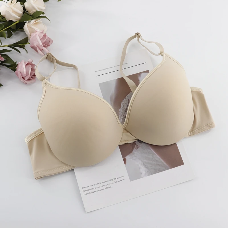 Beige PariFairy, Женский Гладкий бюстгальтер-футболка, Одноцветный бюстгальтер размера плюс, базовое удобное нижнее белье, летнее повседневное офисное нижнее белье - Цвет: Beige