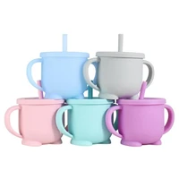 food grade baby silicone water cup feeding cup baby drinking straw cup tall cup bpa free portable leak proof with cover