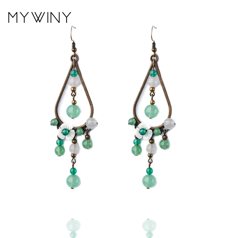 Винтажные этнические зеленые серьги MYWINY в эстетике оригинального дизайна из