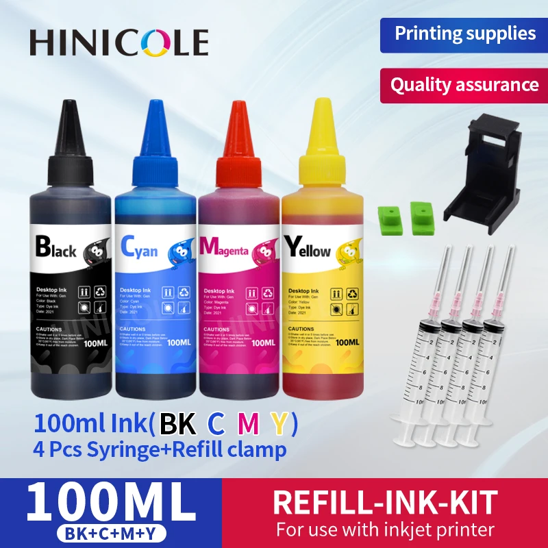 

HINICOLE Refill Ink Kit Kits For HP 121 122 123 For Brother ALL Refillable Inkjet Printer 100ML Bottle Dye Printer Ink