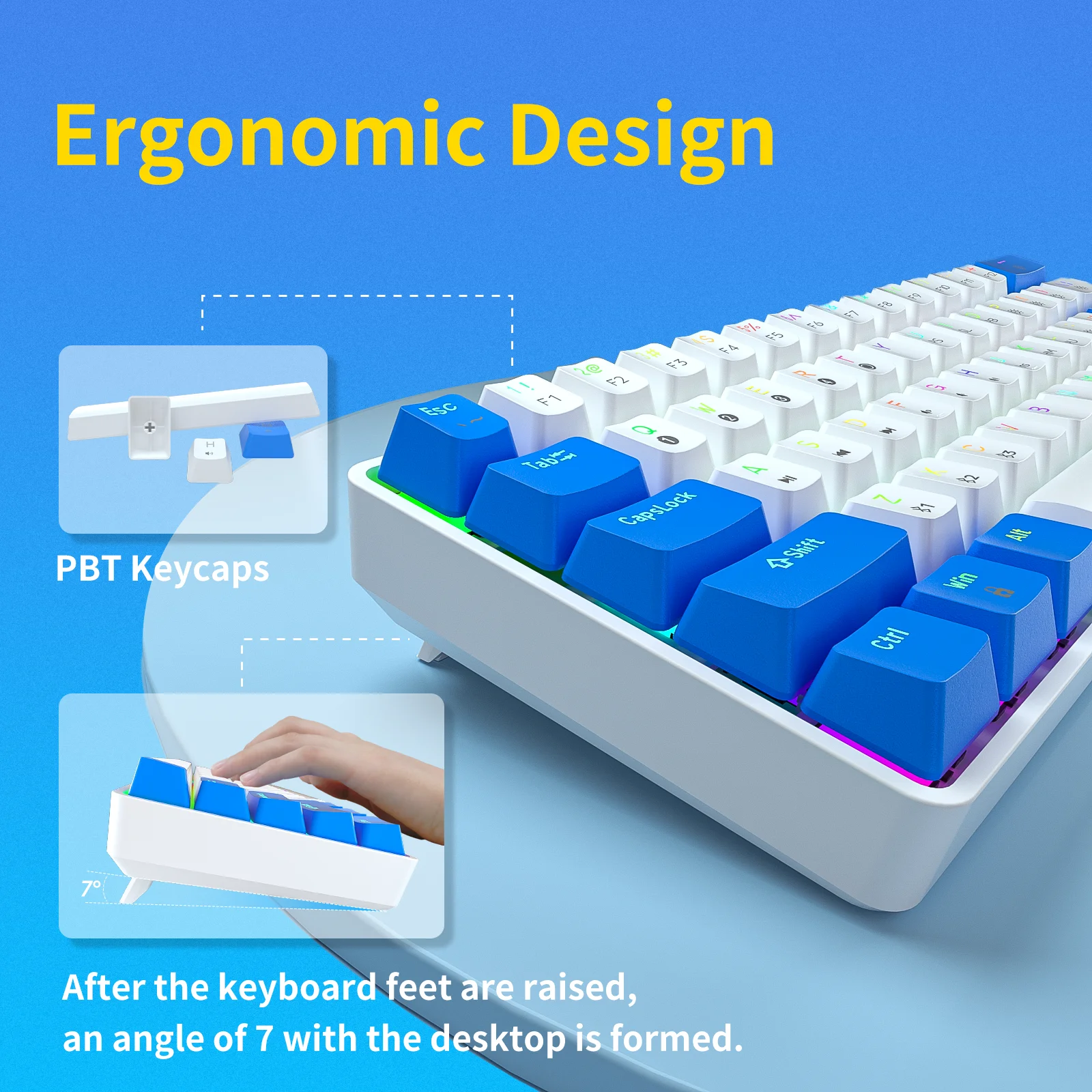 Механическая игровая мини-клавиатура TMKB GK61 Bluetooth 5.1 Type-C RGB популярная