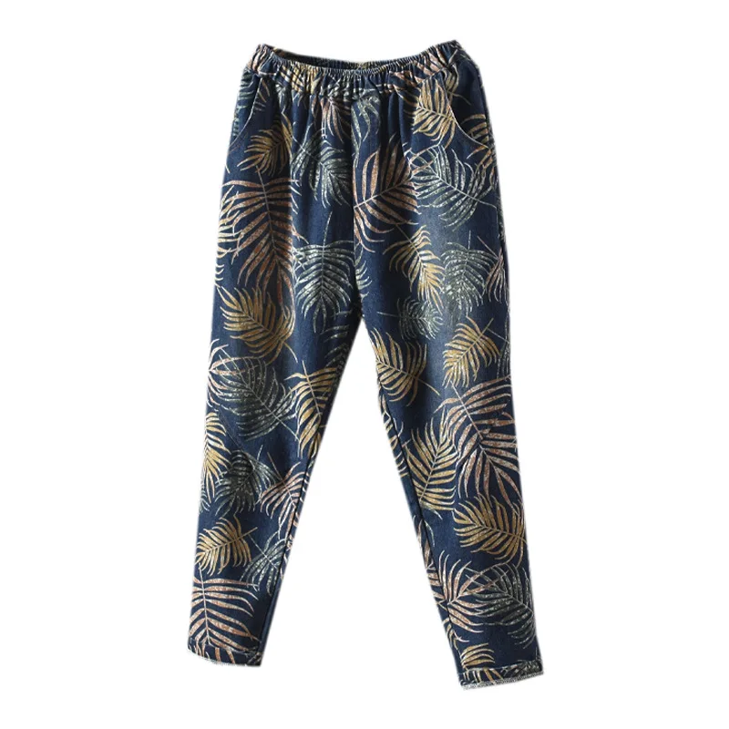 Женские джинсы с принтом винтажные свободные широкие эластичной резинкой на