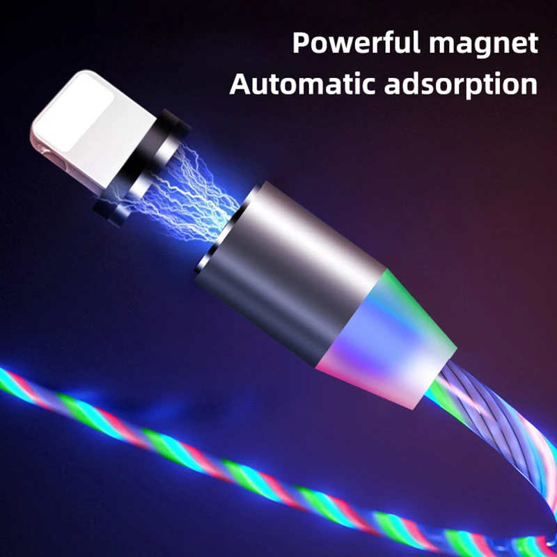 Светящаяся Магнитная Адсорбция USB Кабель зарядного устройства LED стример Тип C