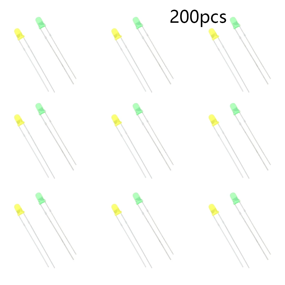 

200PCS 3mm LED Diode Lights Bright Yellow Emerald Light Emitting Lighting Bulb Round Head Lamp Bead 2 Pins Led Diode