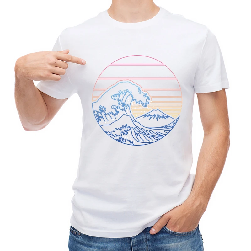 

TEEHUB Fashion Retro Wave Men T Shirt Hipster Geometric Lined Wave Printed T-shirt Short Sleeve Casual Tops Harajuku Tees