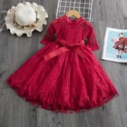 Платье для маленьких девочек; Красный Кружевной Костюм принцессы; Детские платья для девочек; осеннее рождественское праздничное платье принцессы; одежда для детей