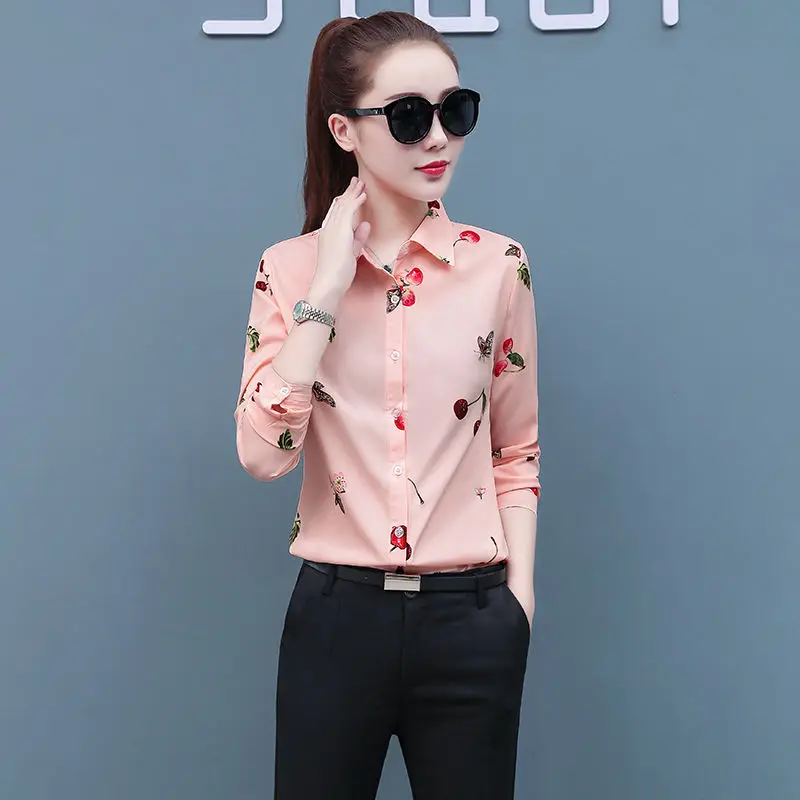 

Chiffon Shirts Women flower Shirt Spring Women Long Sleeve Shirt Blouse Office Lady Blouse Tops Plus Size Woman Basic Shirt Top
