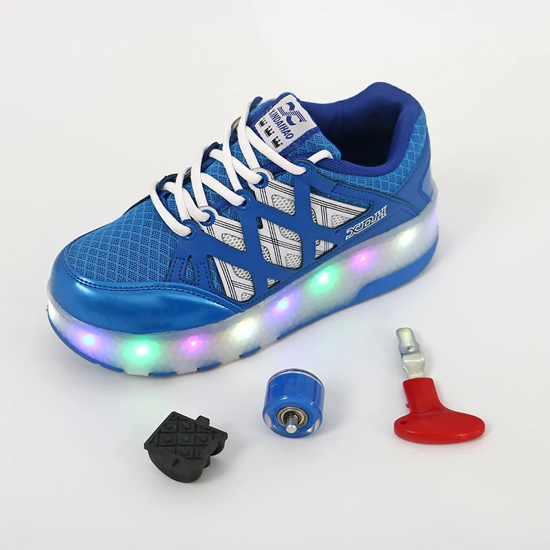 Two Wheels Luminous Sneakers Led Light Roller Skate Shoes for Children Kids Shoes Boys Girls Shoes Light Up Unisex Red Blue